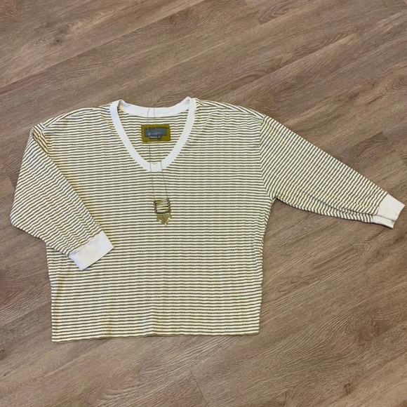 Anthropologie Green & Cream Striped Blouse - Picture 1 of 6